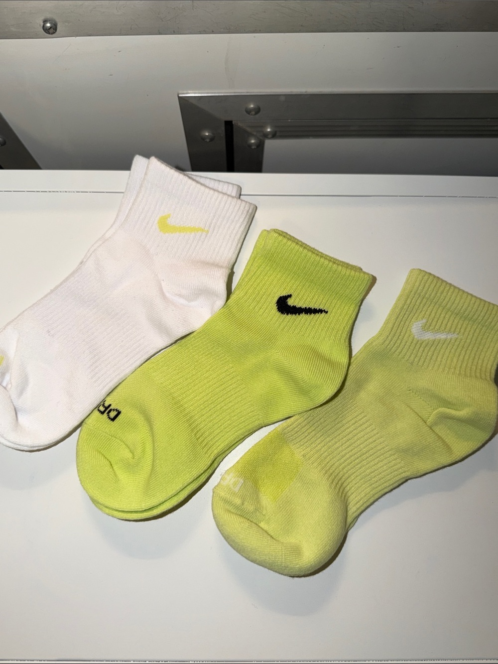 Nike Athletic Crew Socks - White and Neon Yellow (3-Pack)